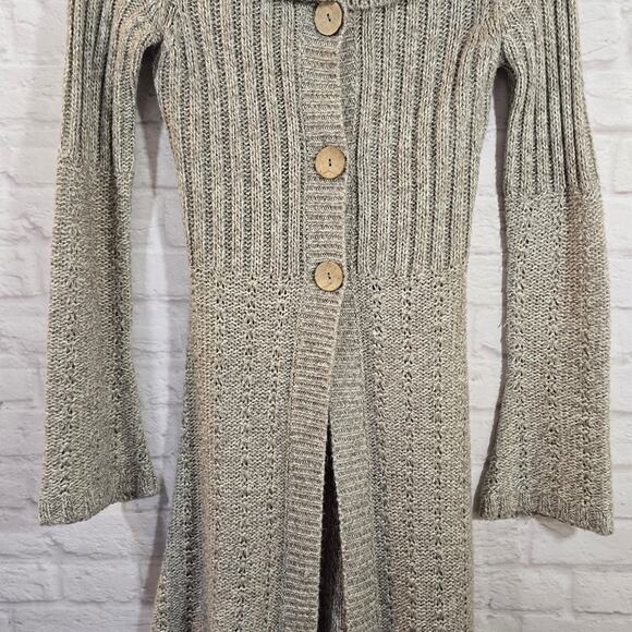 M It's Our Time Knit Long Cardigan with Wooden Buttons Y2K Women's Size S Taupe - Picture 3 of 10